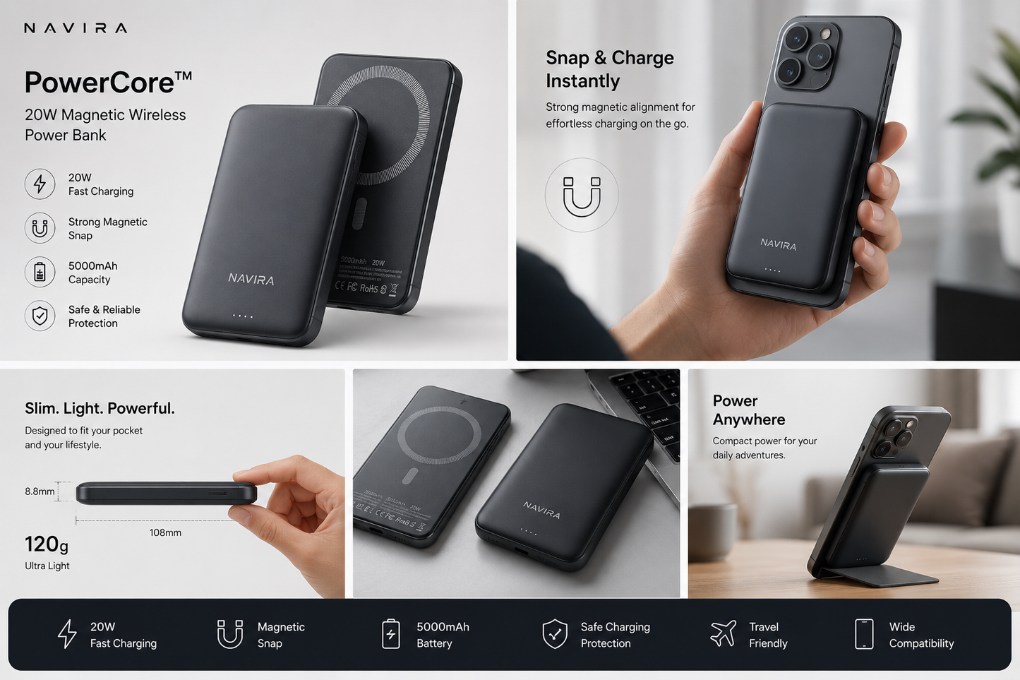 Navira PowerCore™ – 20W Magnetic Wireless Power Bank